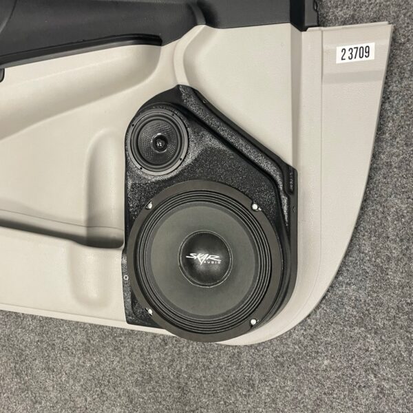Front Door Custom Speaker Pods for the 2012-2017 Toyota Camry to hold 8.0 in and 3.5 in speakers for car audio installation upgrade