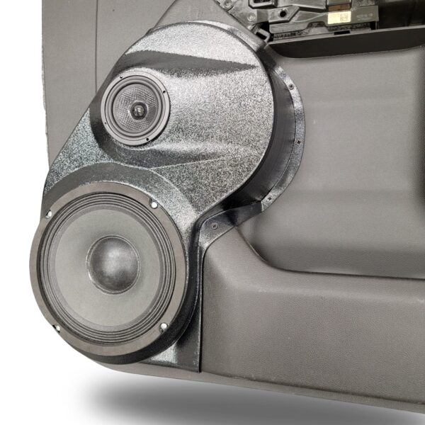 Front Door Custom Speaker Pods for the 2019-2023 Chevrolet Silverado GMC Sierra to hold 8.0 in and 3.5 in speakers for car audio installation upgrade