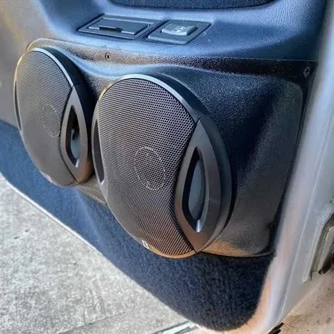 Rear Door Custom Speaker Pods for the 1995-1999 Cadillac Escalade Chevrolet Silverado Suburban Tahoe GMC Sierra Yukon to hold Dual 6.5 in speakers for car audio installation upgrade