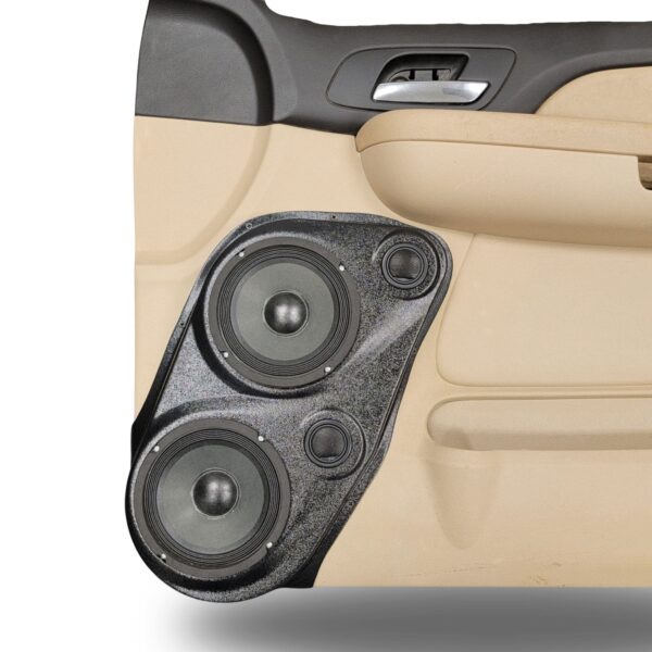 Front Door Custom Speaker Pods for the 2007-2009 Cadillac Escalade Chevrolet Avalanche Tahoe Silverado Suburban GMC Yukon Sierra to hold Dual 6.5 in and Dual 2.0 in speakers for car audio installation upgrade
