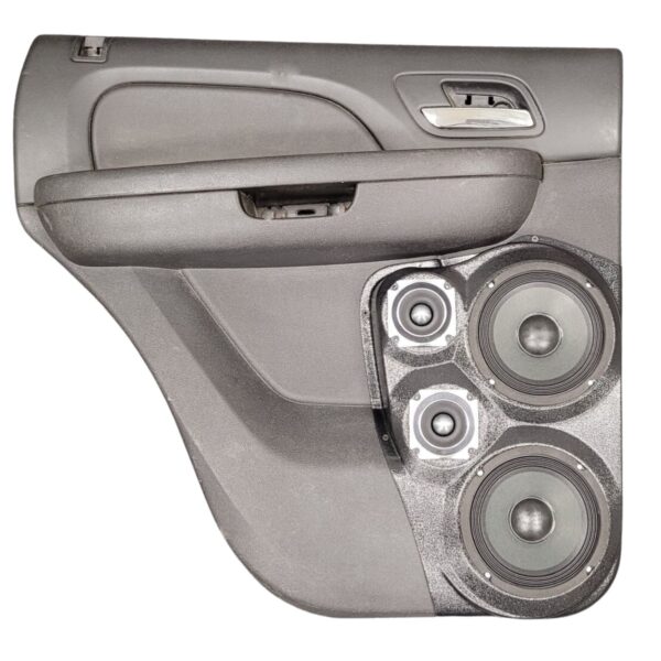 Rear Door Custom Speaker Pods for the 2007-2009 Cadillac Escalade Chevrolet Avalanche Tahoe Silverado Suburban GMC Yukon Sierra to hold Dual 6.5 in and Dual 3.5 in speakers for car audio installation upgrade