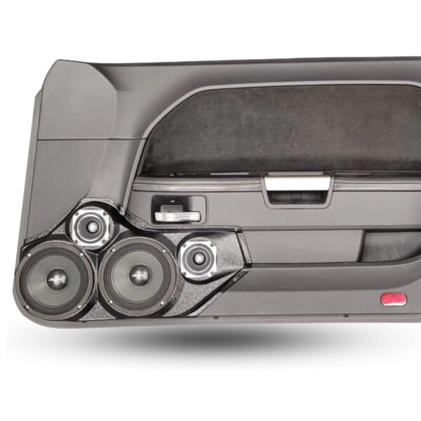 Front Door Custom Speaker Pods for the 2008-2014 Dodge Challenger to hold Dual 6.5 in and Dual 3.5 in speakers for car audio installation upgrade