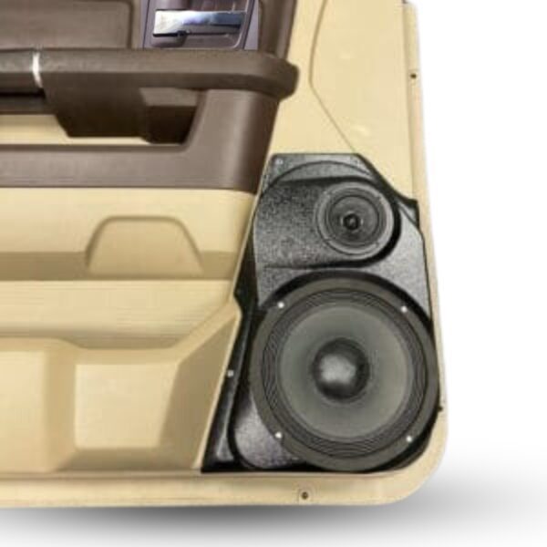 Front Door Custom Speaker Pods for the 2009-2018 Dodge Ram to hold 8.0 in and 3.5 in speakers for car audio installation upgrade