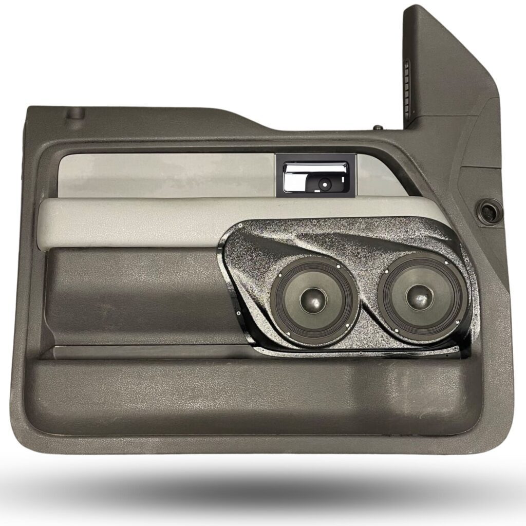 Front Door Custom Speaker Pods for the 2009-2014 Ford F-150 to hold Dual 6.5 in speakers for car audio installation upgrade