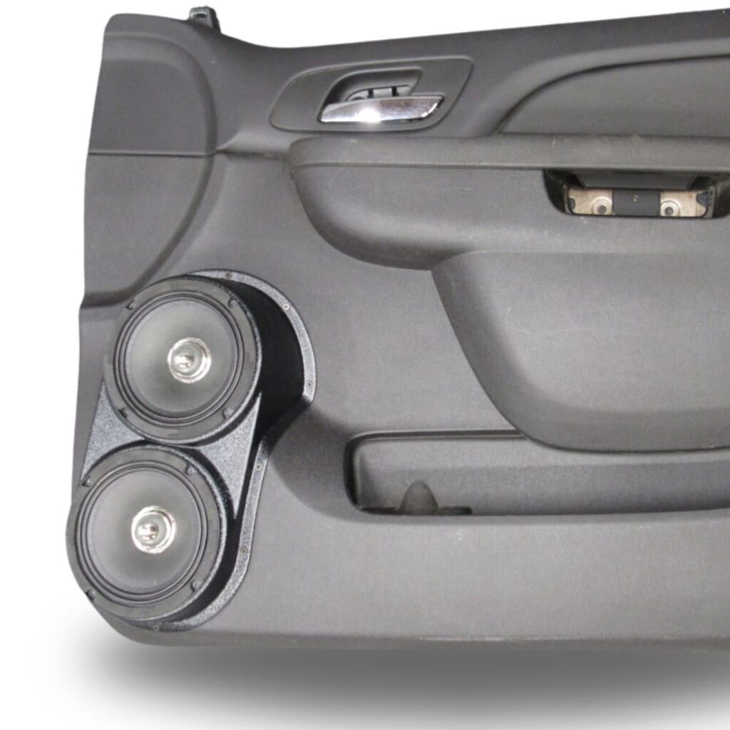 Front Door Custom Speaker Pods for the 2007-2009 Cadillac Escalade Chevrolet Avalanche Tahoe Silverado Suburban GMC Yukon Sierra to hold Dual 6.5 in speakers for car audio installation upgrade