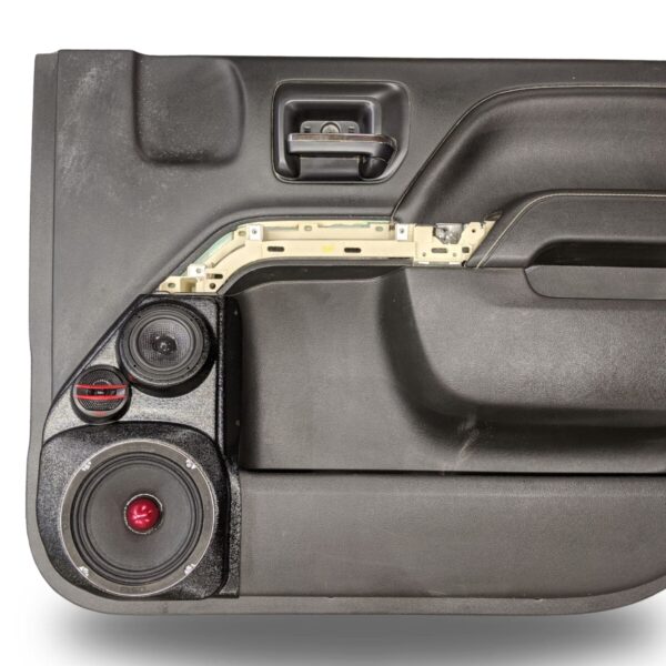 Front Door Custom Speaker Pods for the 2014-2018 Chevrolet Silverado GMC Sierra to hold 6.5 in and 3.5 in speakers for car audio installation upgrade