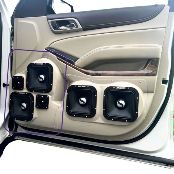 Front Door Custom Speaker Pods for the 2015-2020 Chevrolet Suburban Chevrolet Tahoe GMC Yukon to hold Dual 7.0 in and Dual 3.5 in speakers for car audio installation upgrade