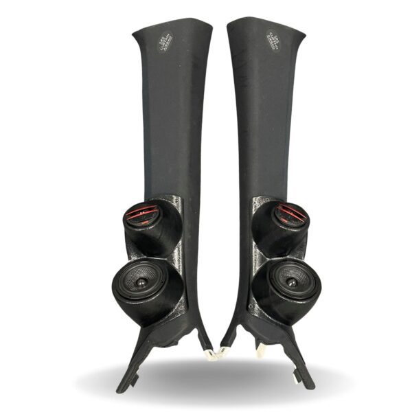 A-Pillar Custom Speaker Pods for the 2015-2021 Lexus RC to hold 3.5 in and 2.0 in speakers for car audio installation upgrade