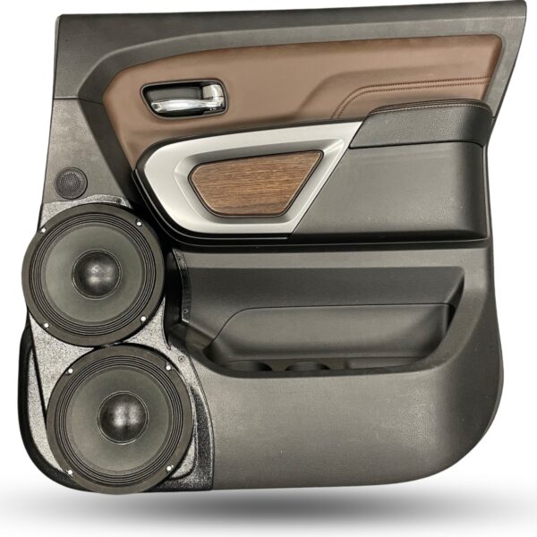 Rear Door Custom Speaker Pods for the 2016-2024 Nissan Titan to hold Dual 8.0 in speakers for car audio installation upgrade