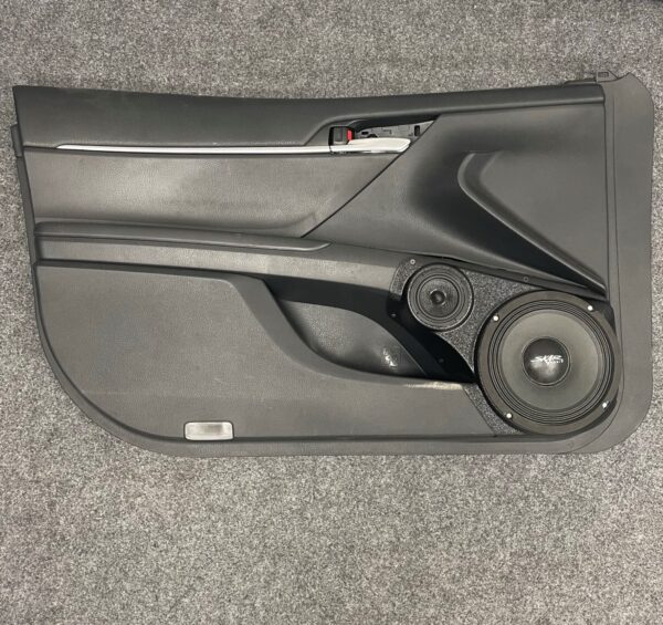 Front Door Custom Speaker Pods for the 2018-2024 Toyota Camry to hold 8.0 in and 3.5 in speakers for car audio installation upgrade
