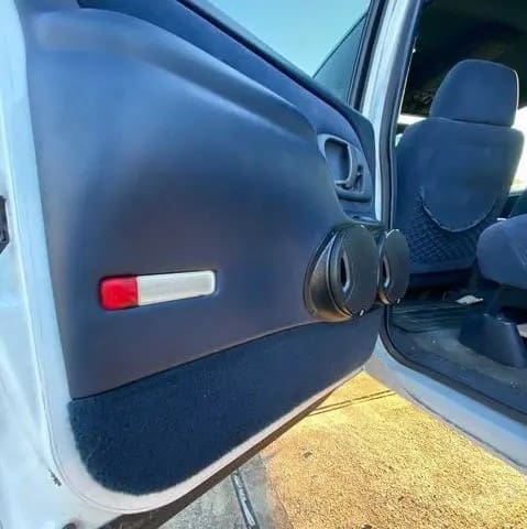 Rear Door Custom Speaker Pods for the 1995-1999 Cadillac Escalade Chevrolet Silverado Suburban Tahoe GMC Sierra Yukon to hold Dual 6.5 in speakers for car audio installation upgrade