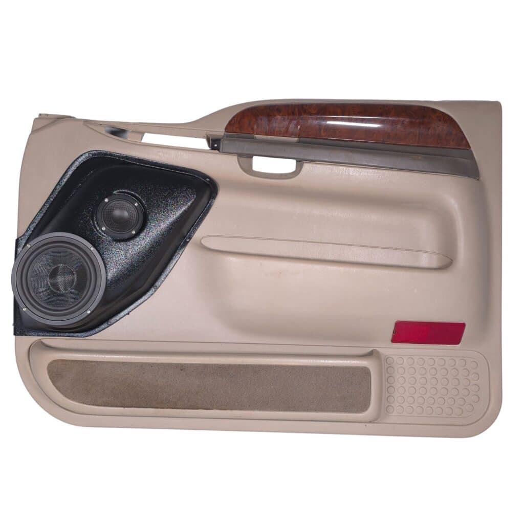 Front Door Custom Speaker Pods for the 1999-2007 Ford Excursion F-250F-350 to hold 6.5 in and 3.5 in speakers for car audio installation upgrade