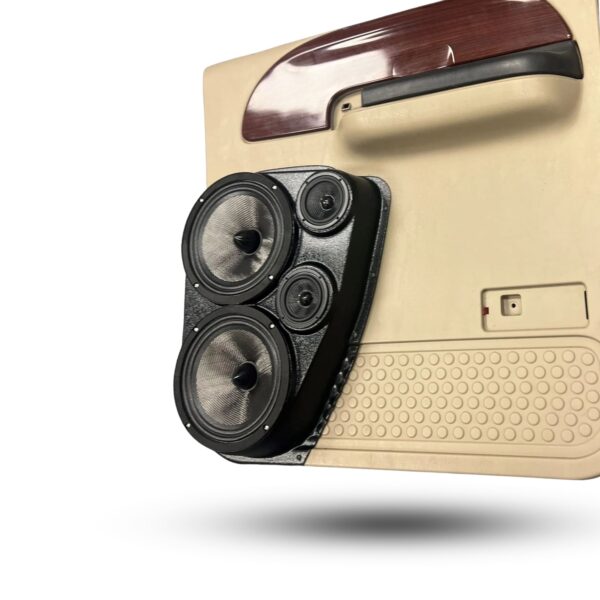 Rear Door Custom Speaker Pods for the 1999-2007 Ford F-250F-350 to hold Dual 8.0 in and Dual 3.5 in speakers for car audio installation upgrade