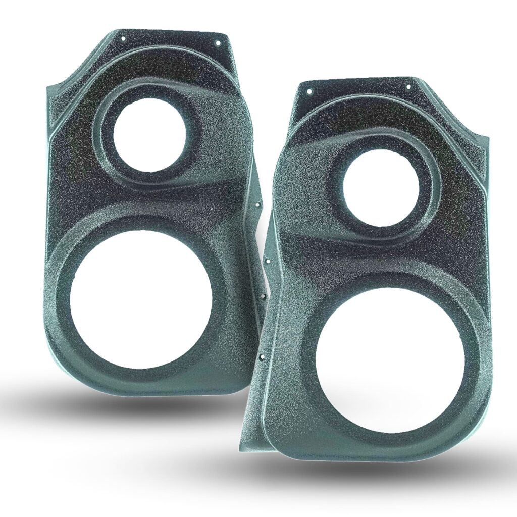 Front Door Custom Speaker Pods for the 2009-2018 Dodge Ram to hold 6.5 in and 3.5 in speakers for car audio installation upgrade