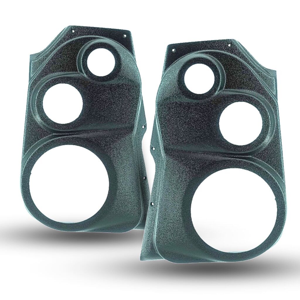 Front Door Custom Speaker Pods for the 2009-2018 Dodge Ram to hold 6.5 in and 3.5 in and 2.0 in speakers for car audio installation upgrade