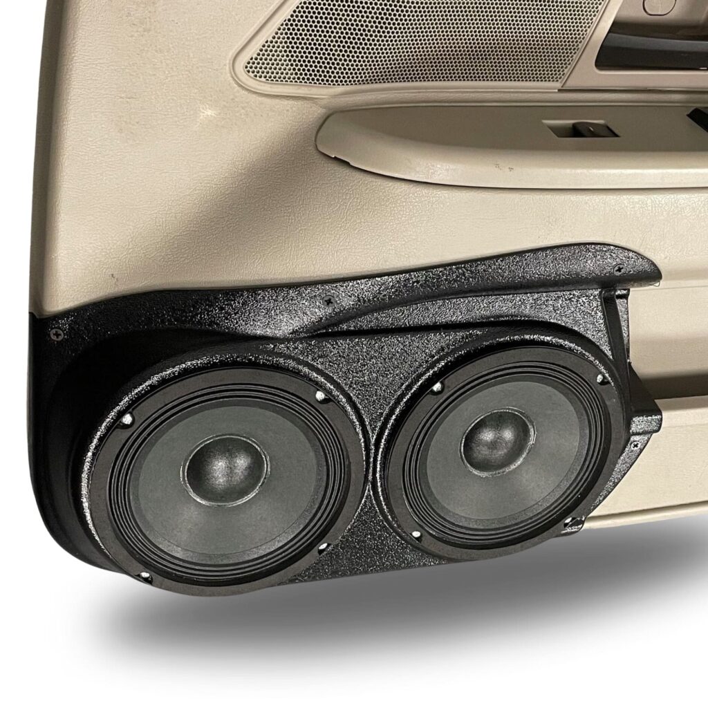 Front Door Custom Speaker Pods for the 2003-2008 Ford CrownVictoria Mercury GrandMarquis Marauder to hold Dual 6.5 in speakers for car audio installation upgrade
