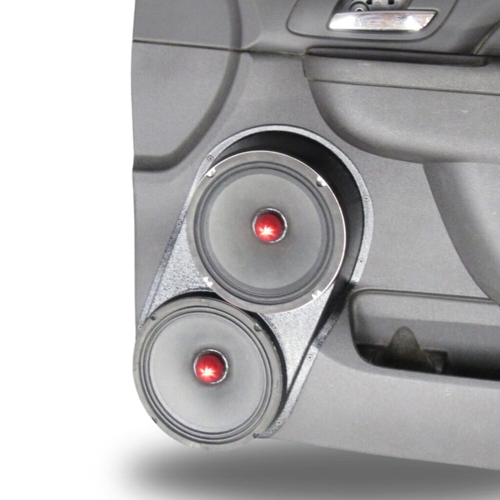 Front Door Custom Speaker Pods for the 2007-2009 Cadillac Escalade Chevrolet Avalanche Tahoe Silverado Suburban GMC Yukon Sierra to hold Dual 8.0 in speakers for car audio installation upgrade