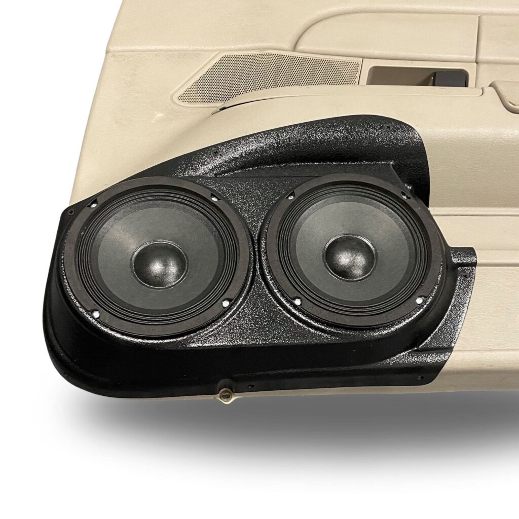 Front Door Custom Speaker Pods for the 2003-2008 Ford CrownVictoria Mercury GrandMarquis Marauder to hold Dual 6.5 in speakers for car audio installation upgrade