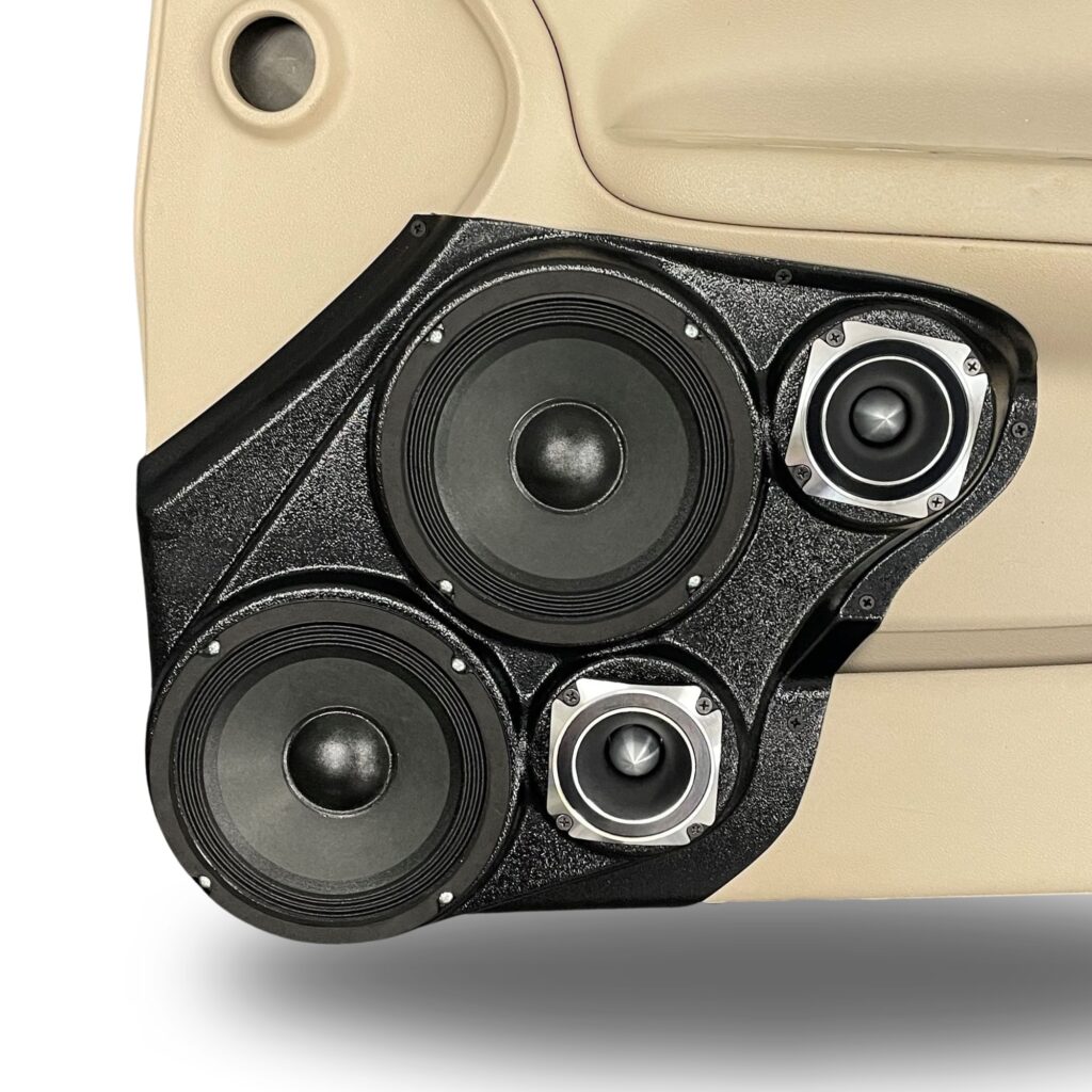Front Door Custom Speaker Pods for the 2006-2015 Chevrolet Impala to hold Dual 6.5 in and Dual 3.5 in speakers for car audio installation upgrade