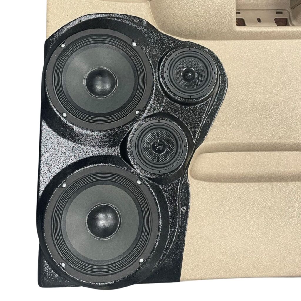 Rear Door Custom Speaker Pods for the 2007-2009 Chevrolet Silverado GMC Sierra to hold Dual 6.5 in and Dual 3.5 in speakers for car audio installation upgrade