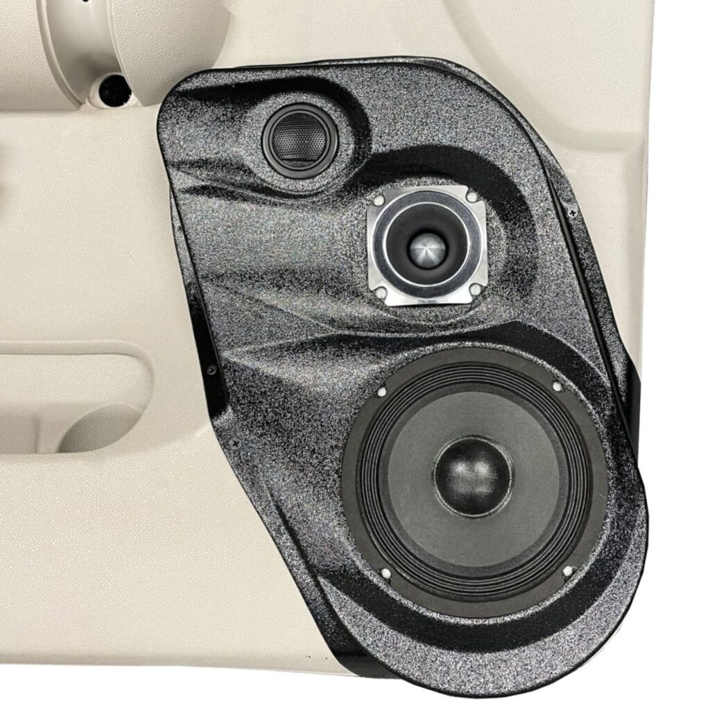 Front Door Custom Speaker Pods for the 2007-2009 Chevrolet Silverado GMC Sierra to hold 6.5 in and 3.5 in and 2.0 in  speakers for car audio installation upgrade