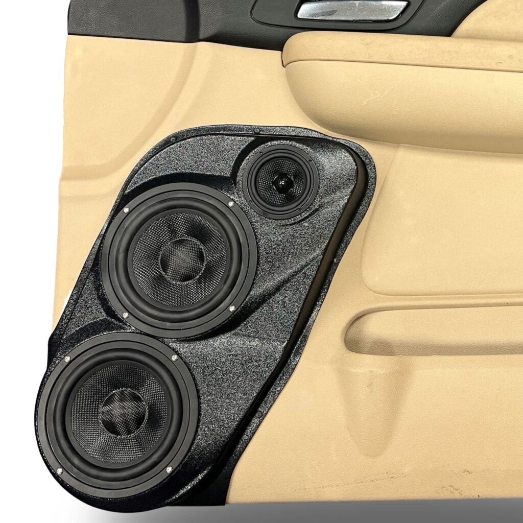 Front Door Custom Speaker Pods for the 2007-2009 Cadillac Escalade Chevrolet Avalanche Tahoe Silverado Suburban GMC Yukon Sierra to hold Dual 6.5 in and 3.5 in  speakers for car audio installation upgrade