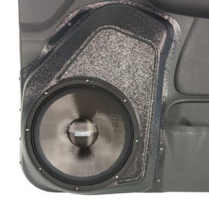 Front Door Custom Speaker Pods for the 2007-2009 Chevrolet Avalanche Silverado Suburban Tahoe GMC Sierra Yukon to hold 10.0 in speakers for car audio installation upgrade