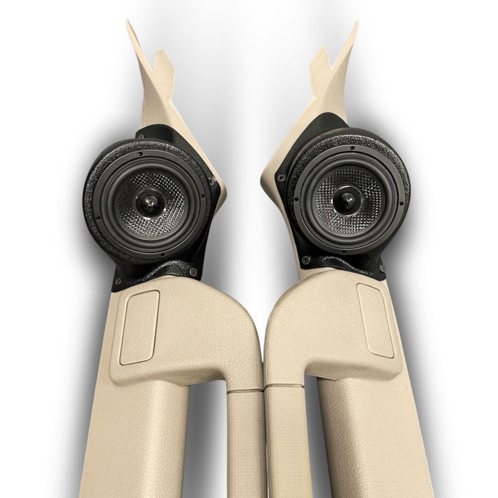 A-Pillar Custom Speaker Pods for the 2008-2009 Ford F-250F-350 to hold 3.5 in speakers for car audio installation upgrade