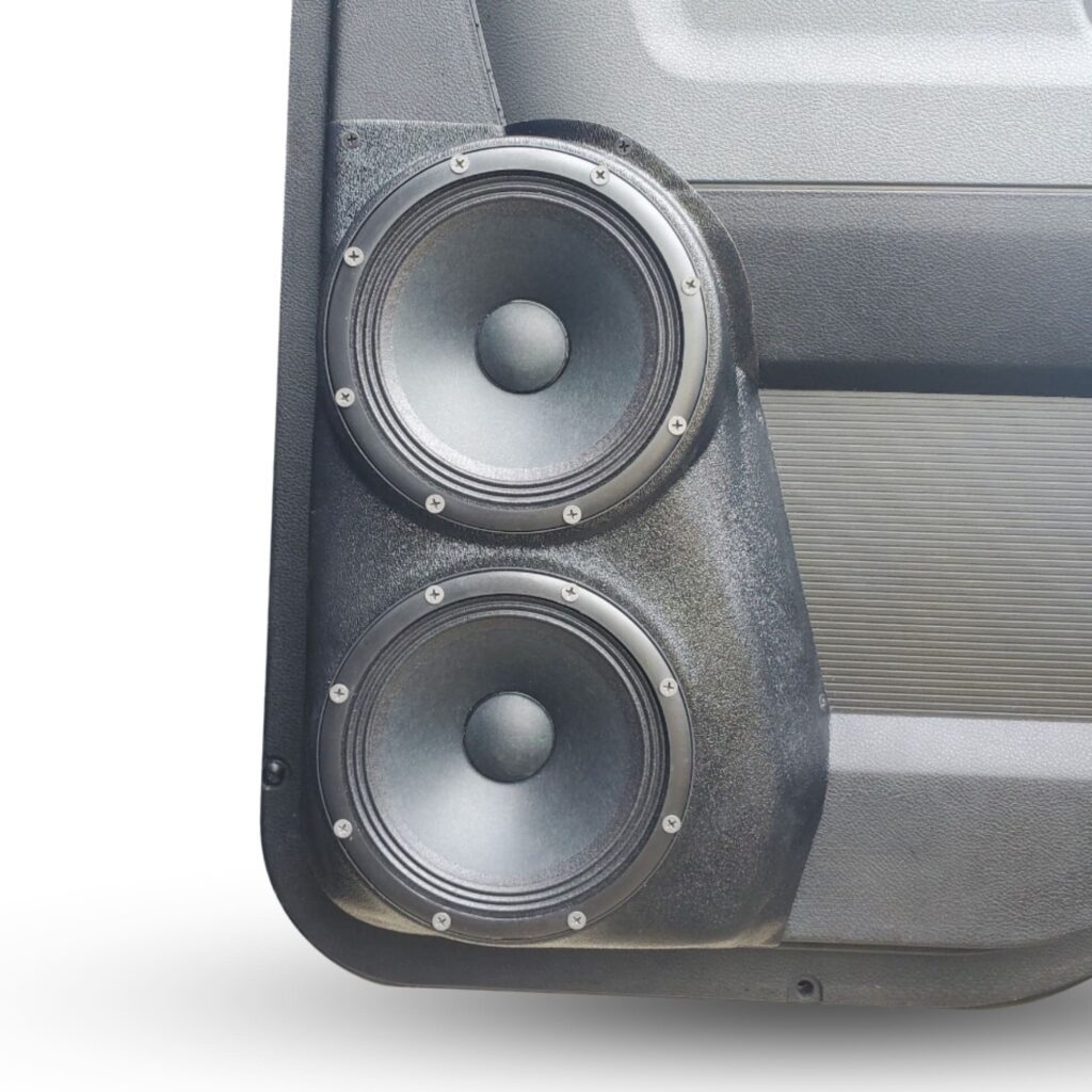 Rear Door Custom Speaker Pods for the 2009-2018 Dodge Ram to hold Dual 6.5 in speakers for car audio installation upgrade
