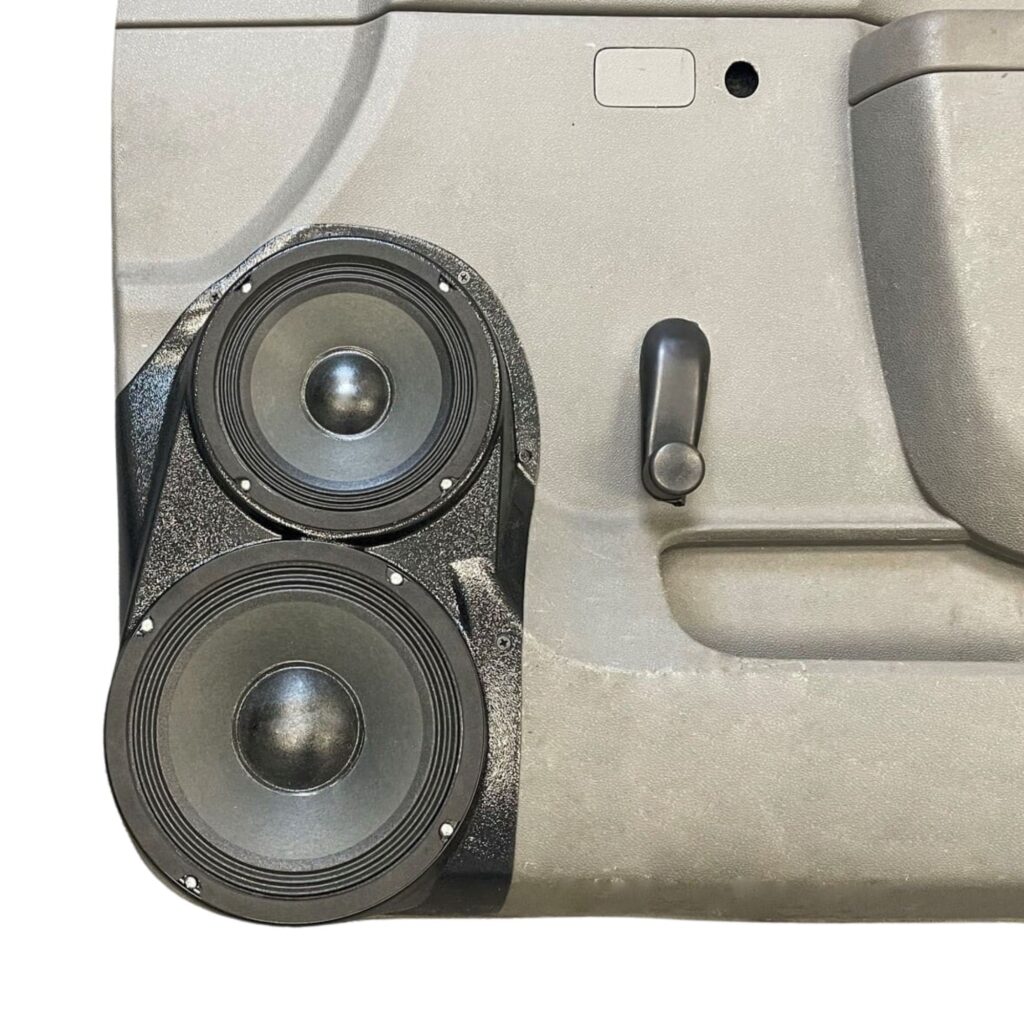 Front Door Custom Speaker Pods for the 2010-2013 Chevrolet Silverado GMC Sierra to hold 8.0 in and 6.5 in speakers for car audio installation upgrade