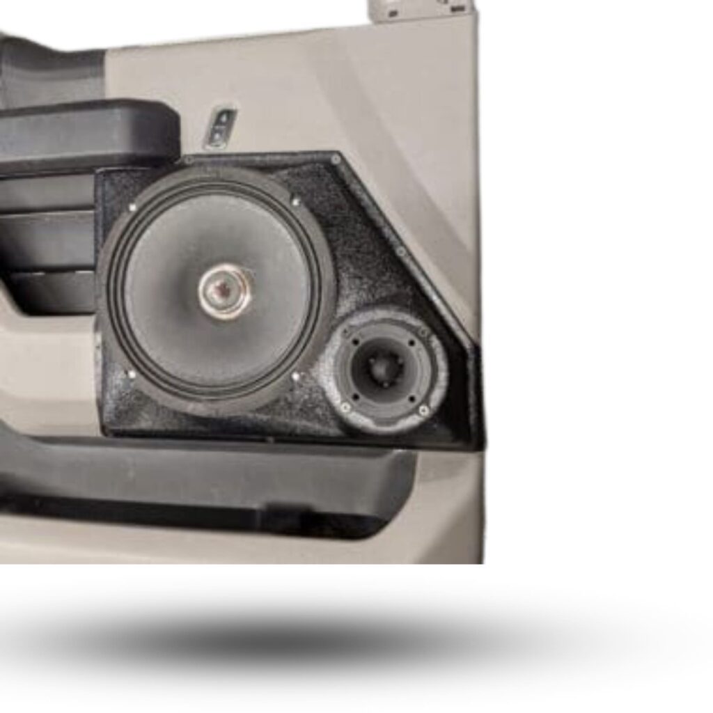 Front Door Custom Speaker Pods for the 2015-2020 Ford F-150 F-250F-350 to hold 8.0 in and 3.5 in speakers for car audio installation upgrade