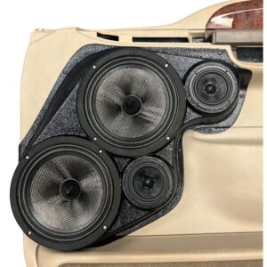 Front Door Custom Speaker Pods for the 1999-2007 Ford Excursion F-250F-350 to hold Dual 8.0 in and Dual 3.5 in speakers for car audio installation upgrade
