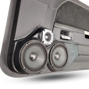 Front Door Custom Speaker Pods for the 2008-2014 Dodge Challenger to hold Dual 6.5 in and 3.5 in speakers for car audio installation upgrade