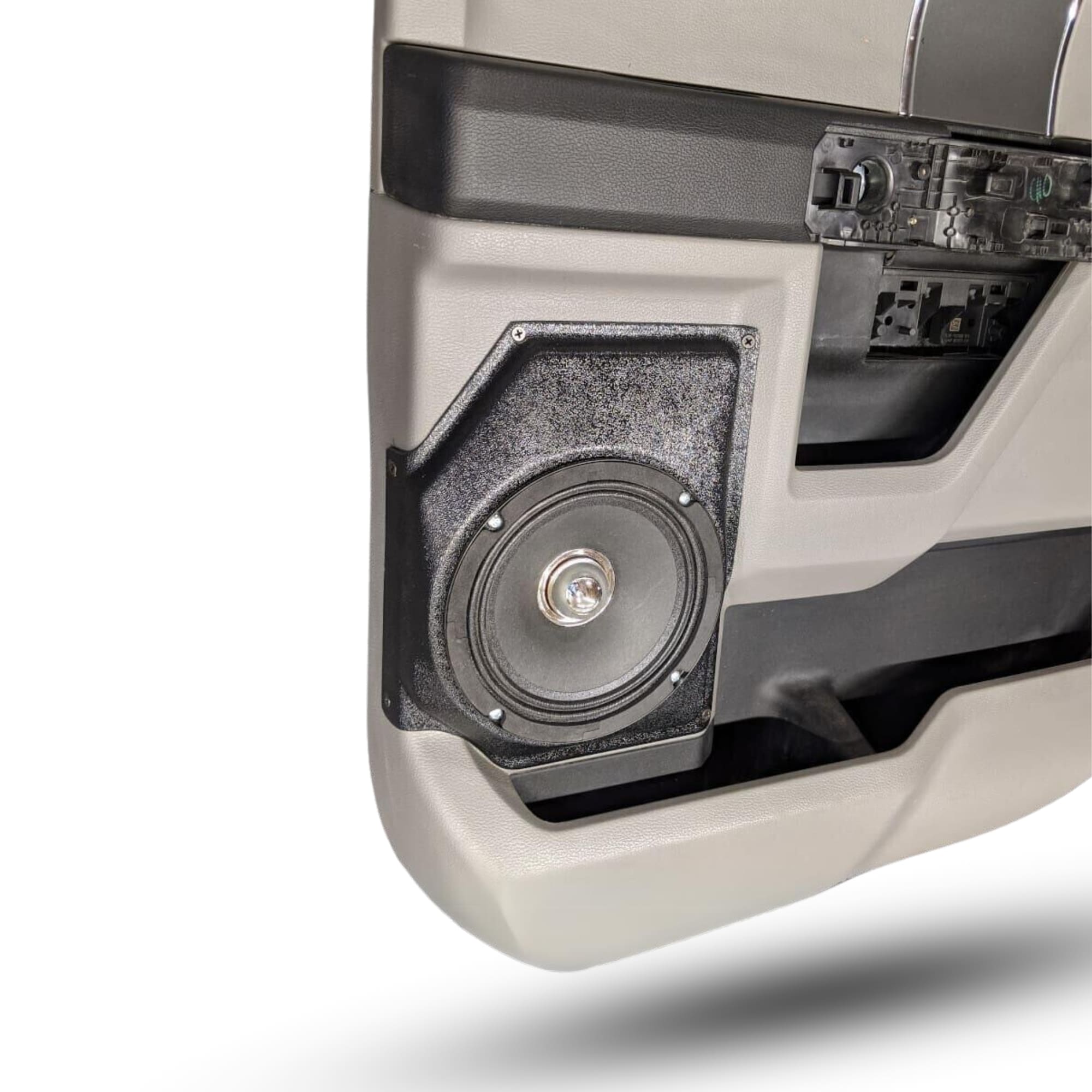 Rear Door 6.5 in Speaker Pods for 2015-2020 Ford F-150 F-250F-350 Rear Door Custom Speaker Pods for the 2015-2020 Ford F-150 F-250F-350 to hold 6.5 in speakers for car audio installation upgrade