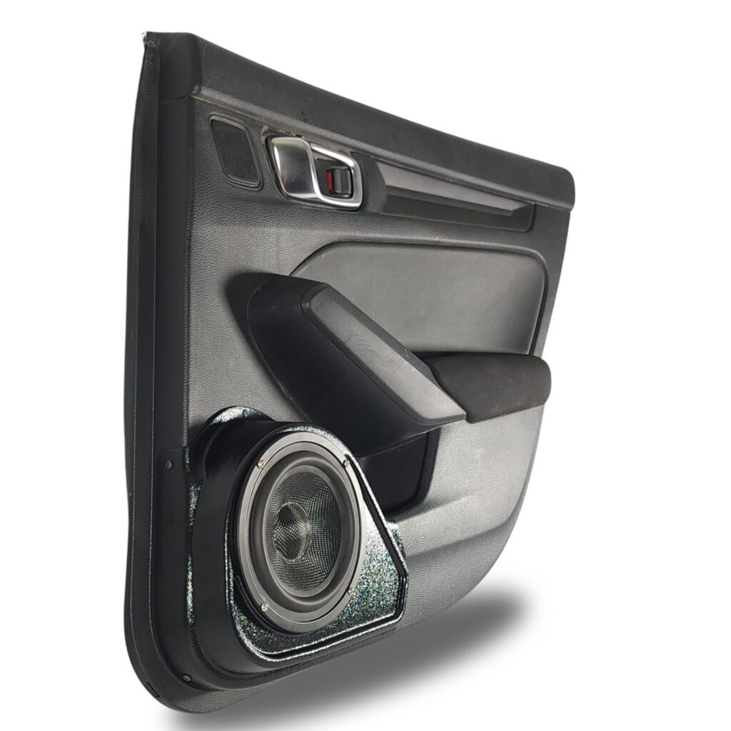 left full Speaker Upgrade for the Rear Door of your 2021-2024 Honda Civic. Easy installation of a Single 6.5" Midrange for the most powerful car stereo possible.