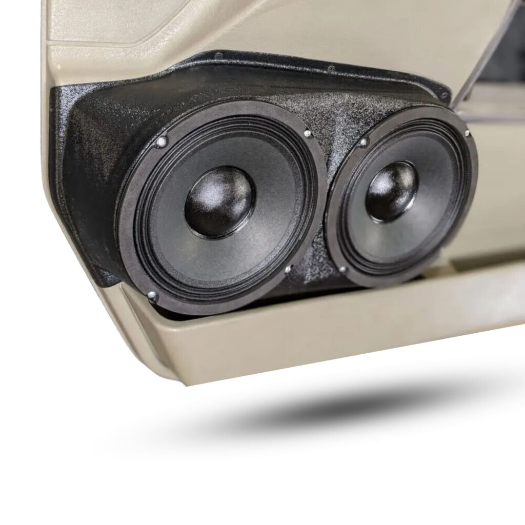 Front Door Custom Speaker Pods for the 2003-2007 Hummer H2 to hold Dual 8.0 in speakers for car audio installation upgrade