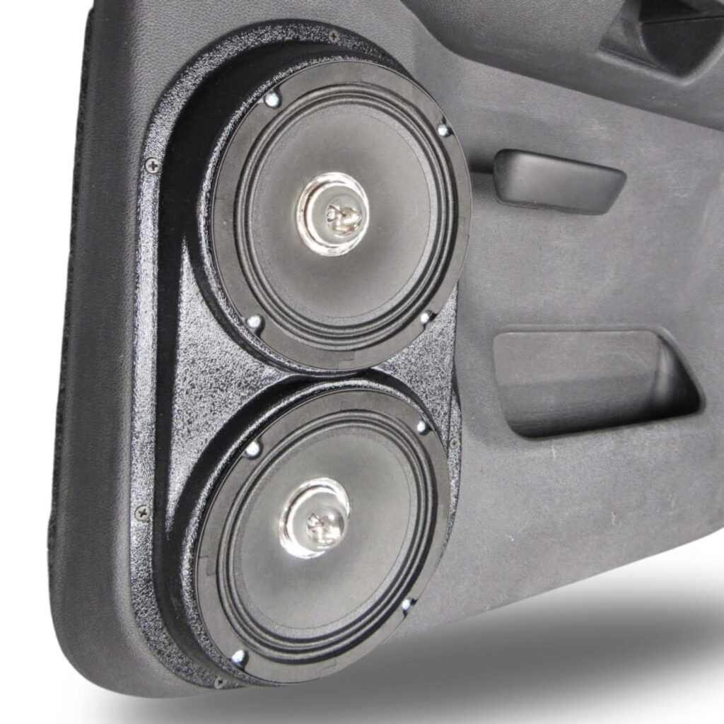 Rear Door Custom Speaker Pods for the 2007-2009 Chevrolet Silverado GMC Sierra to hold Dual 6.5 in speakers for car audio installation upgrade
