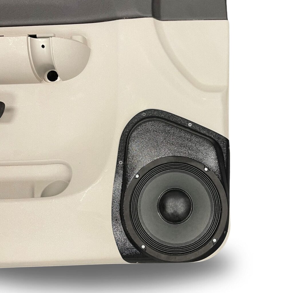 Front Door Custom Speaker Pods for the 2007-2009 Chevrolet Silverado GMC Sierra to hold 8.0 in speakers for car audio installation upgrade