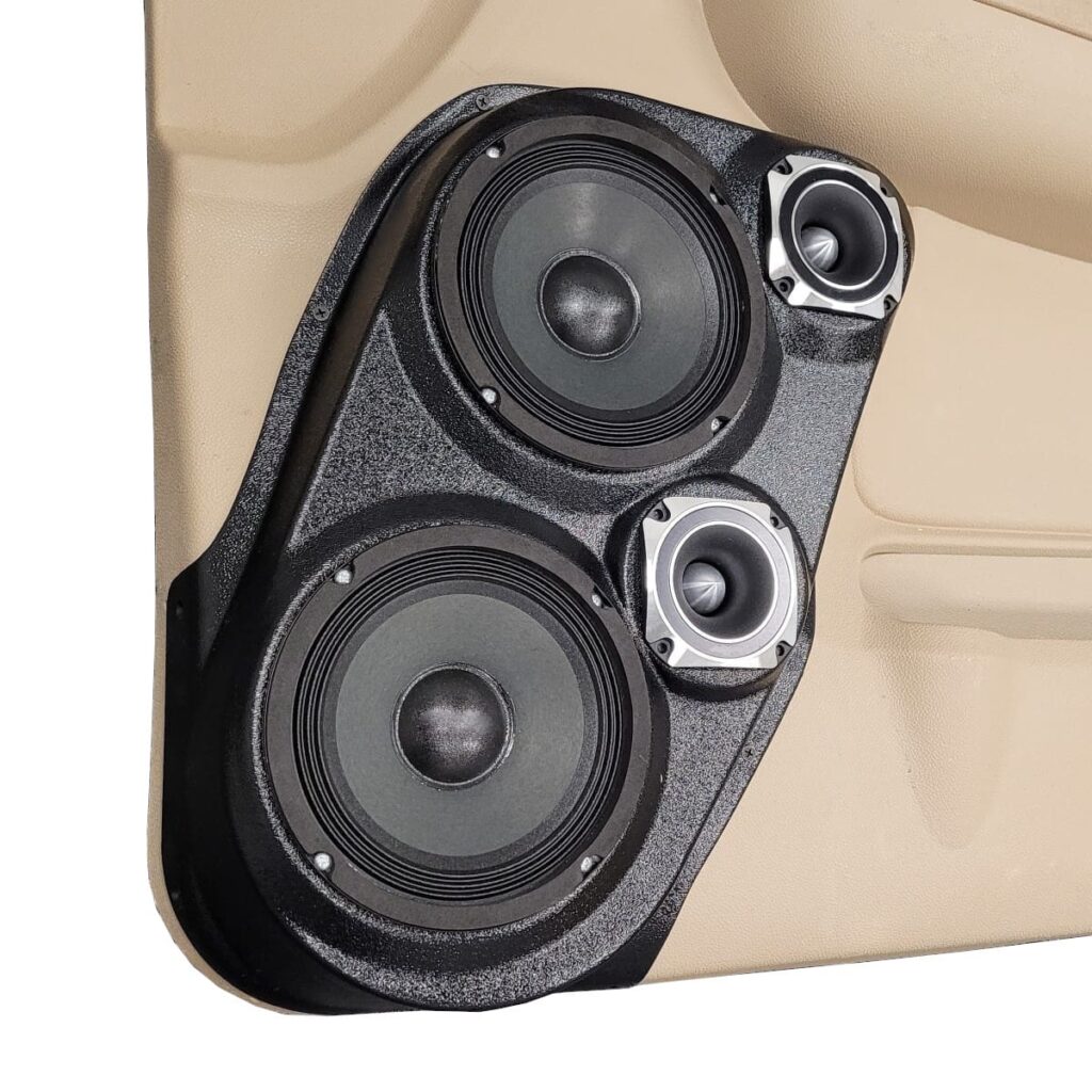 Front Door Custom Speaker Pods for the 2007-2009 Cadillac Escalade Chevrolet Avalanche Tahoe Silverado Suburban GMC Yukon Sierra to hold Dual 6.5 in and Dual 3.5 in speakers for car audio installation upgrade