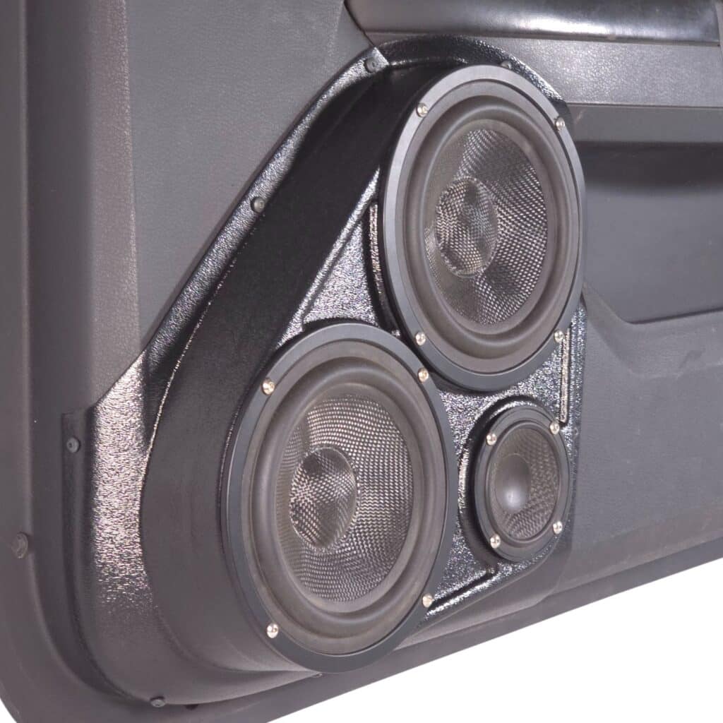 Front Door Custom Speaker Pods for the 2008-2010 Dodge Charger to hold Dual 6.5 in and 3.5 in speakers for car audio installation upgrade