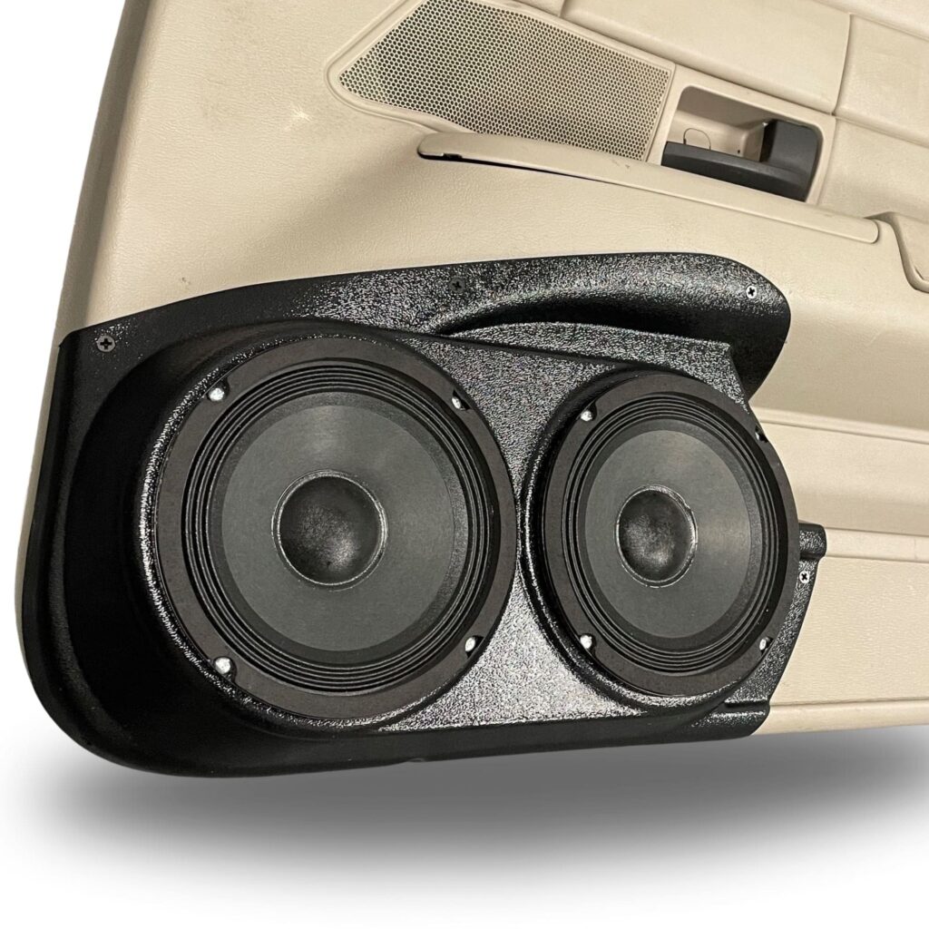 Front Door Custom Speaker Pods for the 2003-2008 Ford CrownVictoria Mercury GrandMarquis Marauder to hold Dual 6.5 in speakers for car audio installation upgrade