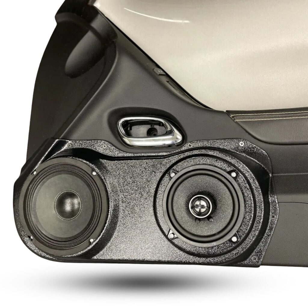 Front Door Custom Speaker Pods for the 2010-2015 Chevrolet Camaro to hold 6.5 in and 5.25 in speakers for car audio installation upgrade