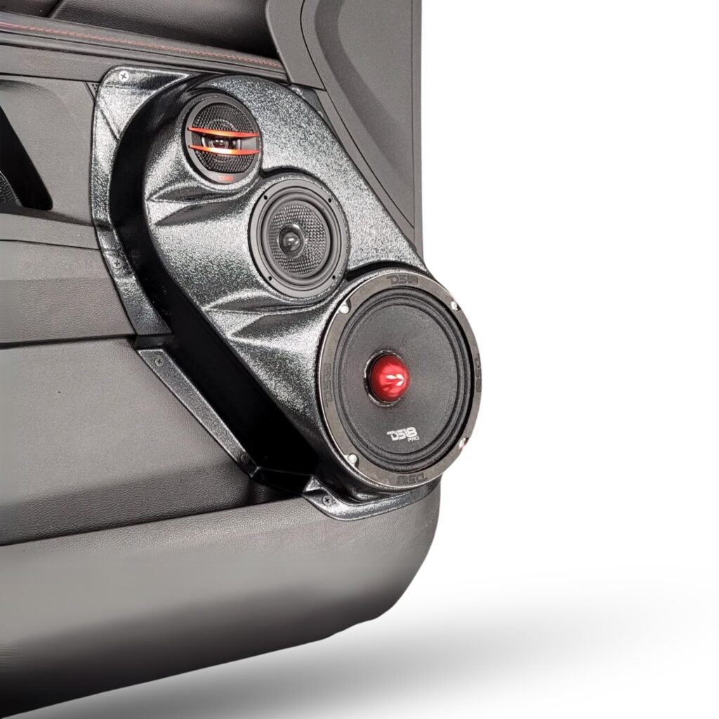 Front Door Custom Speaker Pods for the 2010-2017 Chevrolet Equinox GMC Terrain to hold 6.5 in and 3.5 in and 2.0 in speakers for car audio installation upgrade