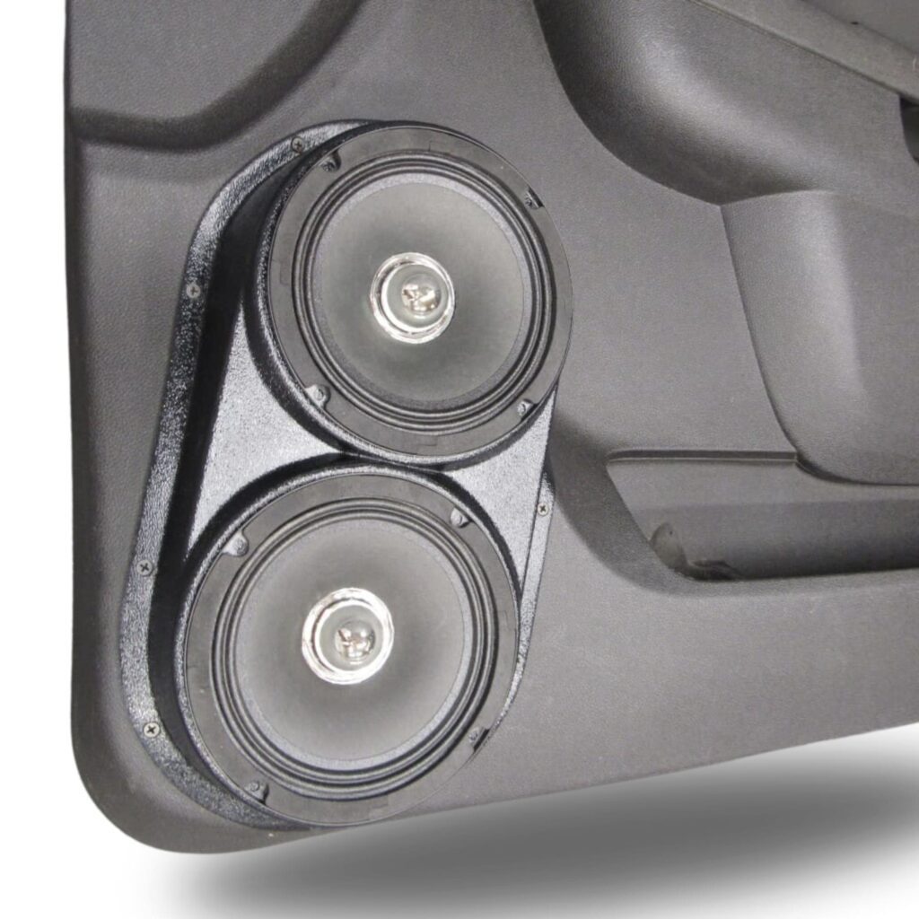 Front Door Custom Speaker Pods for the 2007-2009 Cadillac Escalade Chevrolet Avalanche Tahoe Silverado Suburban GMC Yukon Sierra to hold Dual 6.5 in speakers for car audio installation upgrade