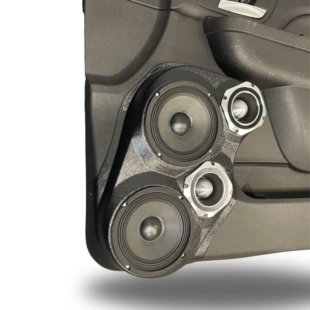 Front Door Custom Speaker Pods for the 2007-2009 Cadillac Escalade Chevrolet Avalanche Tahoe Silverado Suburban GMC Yukon Sierra to hold Dual 6.5 in and Dual 4.0 in speakers for car audio installation upgrade
