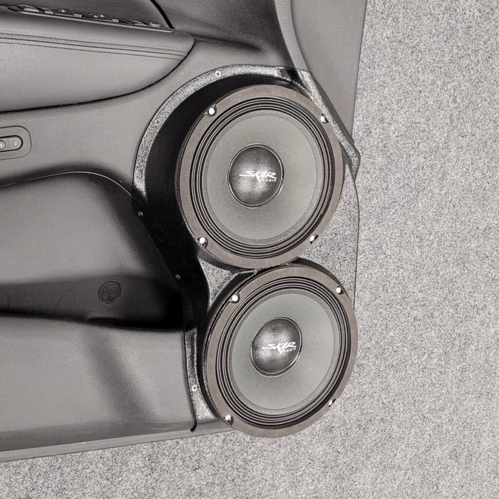 Front Door Custom Speaker Pods for the 2011-2023 Dodge Durango Jeep GrandCherokee to hold Dual 8.0 in speakers for car audio installation upgrade
