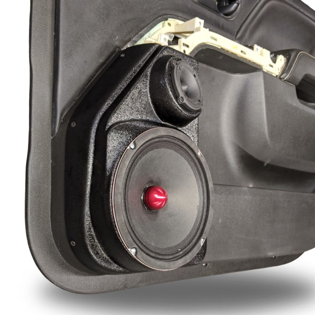 Front Door Custom Speaker Pods for the 2014-2018 Chevrolet Silverado GMC Sierra to hold 8.0 in and 2.0 in speakers for car audio installation upgrade