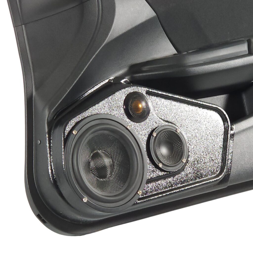 Front Door Custom Speaker Pods for the 2016-2020 Honda Civic to hold 6.5 in and 3.5 in and 2.0 in speakers for car audio installation upgrade