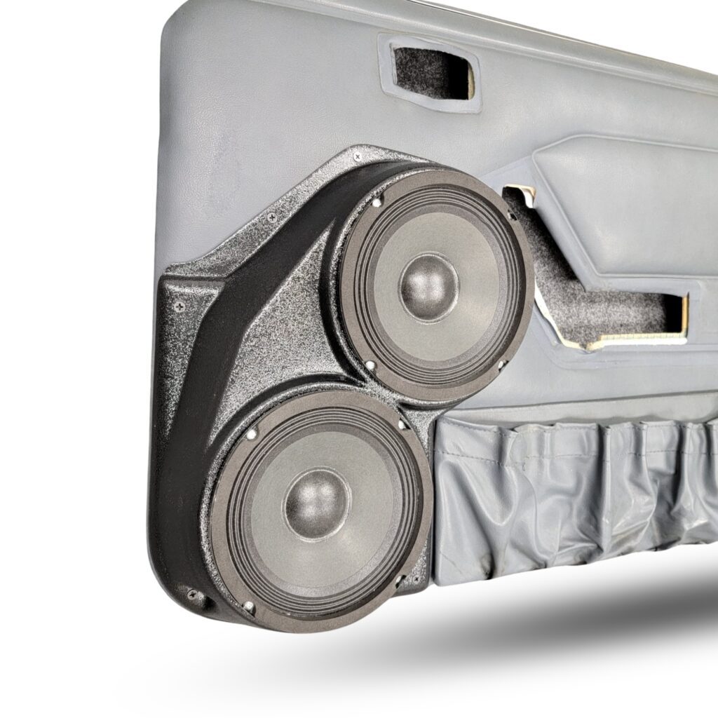 Front Door Custom Speaker Pods for the 1987-1993 Ford Mustang to hold Dual 6.5 in speakers for car audio installation upgrade