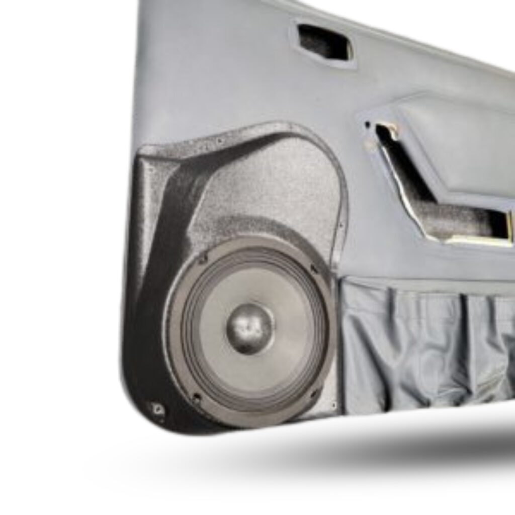 Front Door Custom Speaker Pods for the 1987-1993 Ford Mustang to hold 6.5 in speakers for car audio installation upgrade